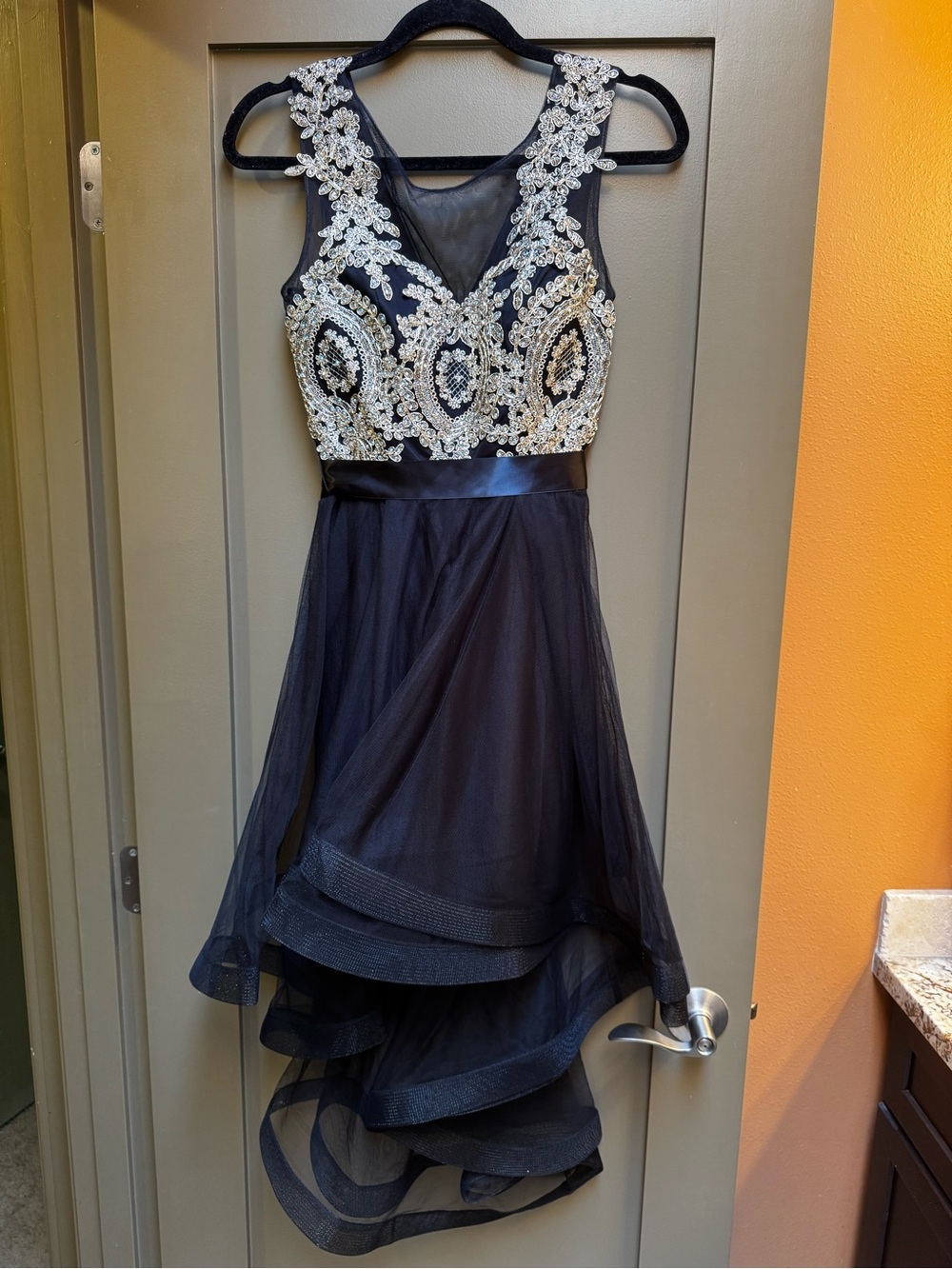 City Triangles Black and Gold Embellished High-Low Dress 3
